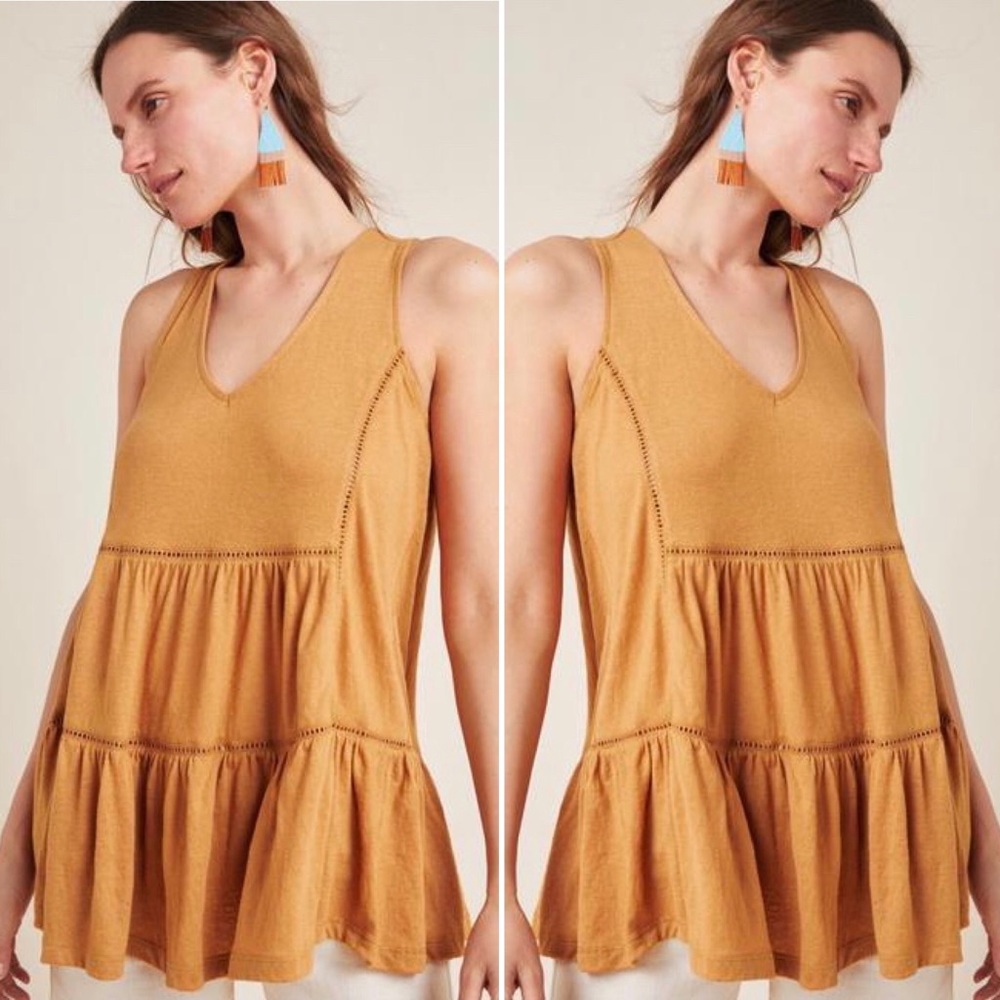 Anthropologie Malaga Tank Top Tunic Ochre Eyelet